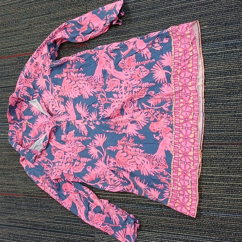 Lilly Pulitzer Lillith Tunic Dress XL Rayon Indigo Night 3/4 Roll Sleeve - Picture 4 of 8